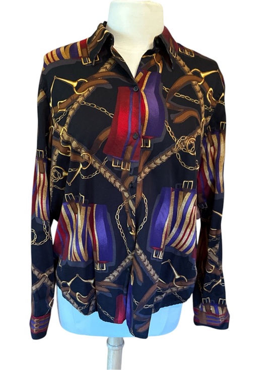 Lauren Ralph Lauren Tops - Lauren Ralph Lauren Vintage Button-Down Top Equestrian Print Excellent Size Med